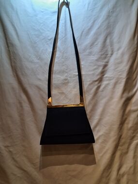 Dark Blue Shoulder Bag with Gold Trim